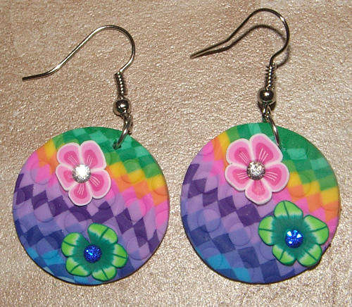 ***NEW!***PRETTY FIMO POLYMER CLAY AND RHINESTONE DANGLING EARRINGS!!!