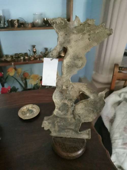 SOLID BRASS WOMAN ON WOODEN STAND