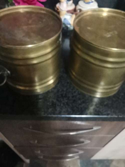 2 ANTIQUE  SOLID BRASS HANDMADE PLANTERS