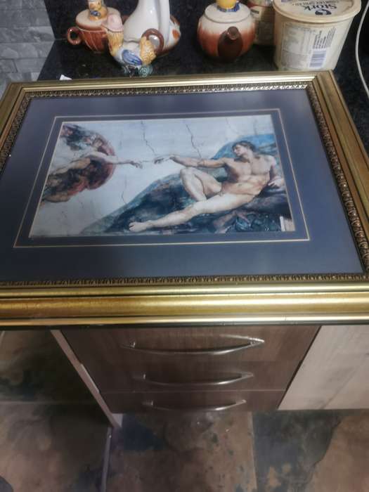FRAMED MICHELANGELO PRINT CREATION OF ADAM WITH GLASS