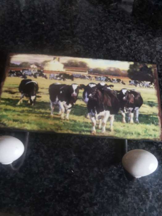 VINTAGE COW PRINT ON METAL TRAY