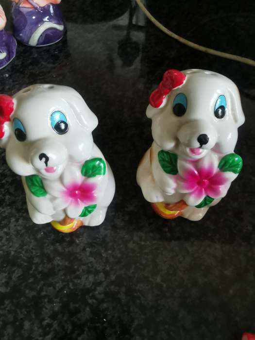 VINTAGE DOG SALT AND PEPPER SHAKERS