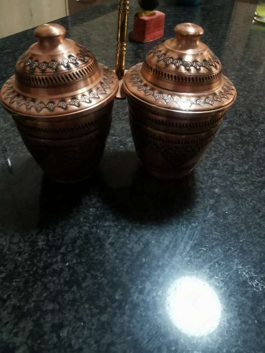 Vintage metal holder with  lids