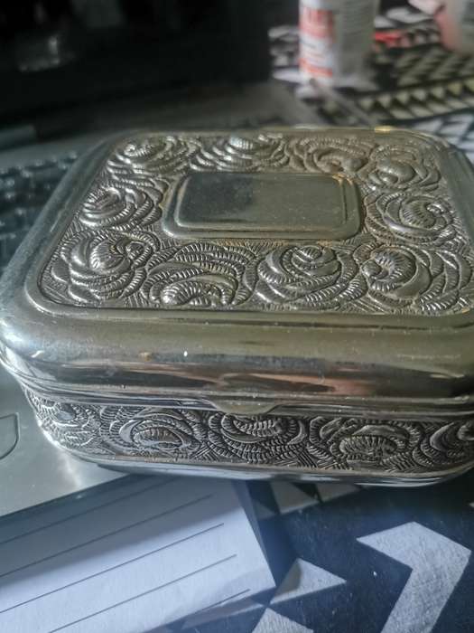 ANTIQUE SILVERPLATED  JEWELRY  HOLDER WITH VELVET INLAY