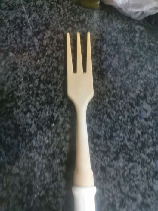 VINTAGE WOODEN FORK WITH PORCELAIN HANDLE