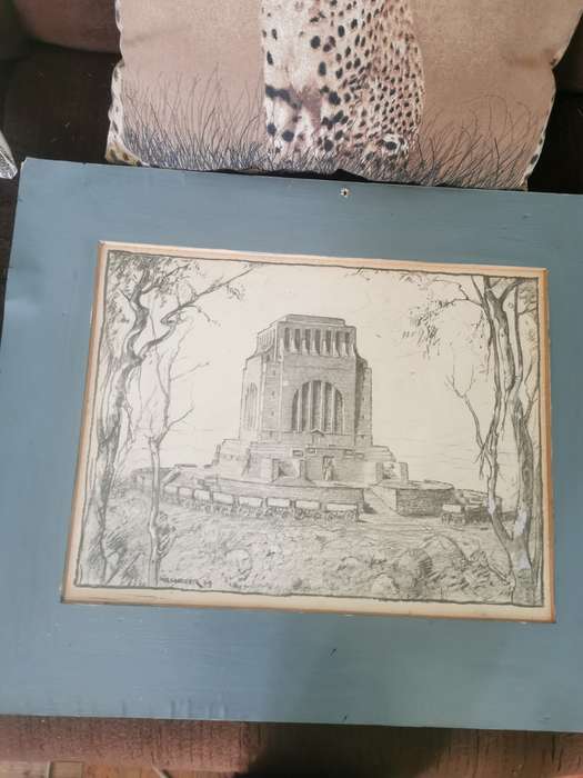 VINTAGE PENCIL SCKETCH VROUEMONUMENT SIGNED Coetzer 1949