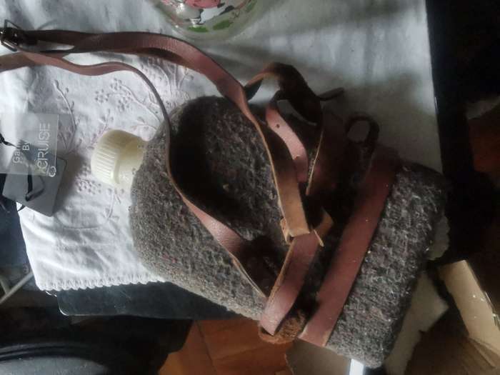 VINTAGE WATER BOTTLE WITH COVER  AND LEATHER STRAP