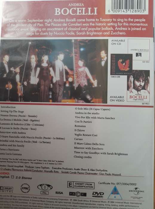 DVD: Andrea Bocelli - A night in Tuscany