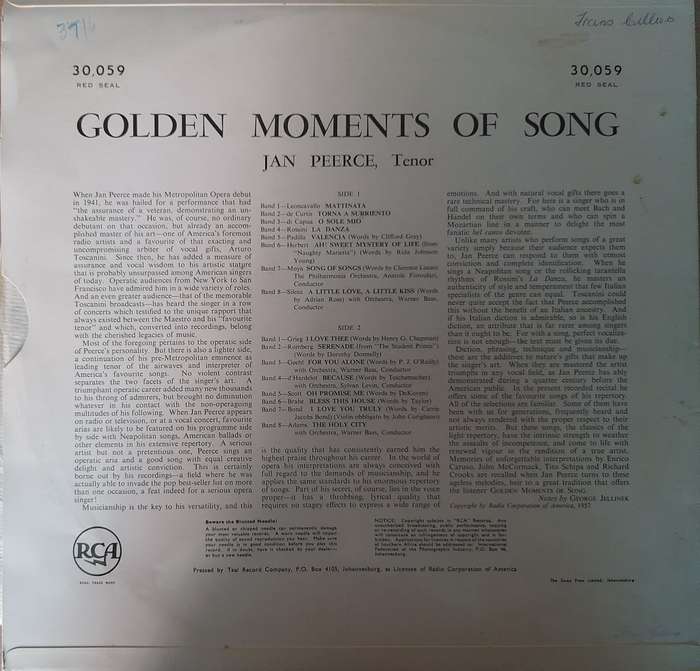 Vinyl: Jan Peerce - Golden Moments of Song