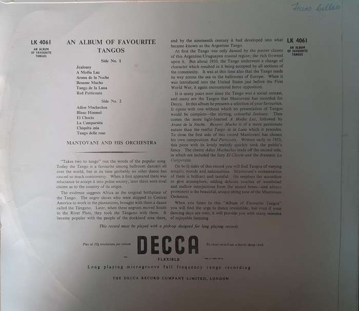 Vinyl: Mantovani and his orchestra - An Album of favourite Tangos
