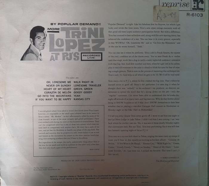 Vinyl: More Trini Lopez - At PJ`s