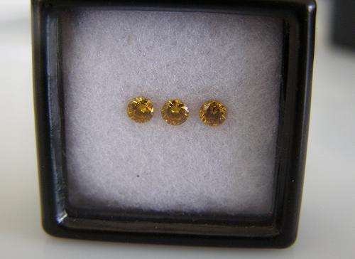 BRIGHT OCHRE YELLOW DIAMONDS - THREE MATCHING - 0.08 CARAT  EACH