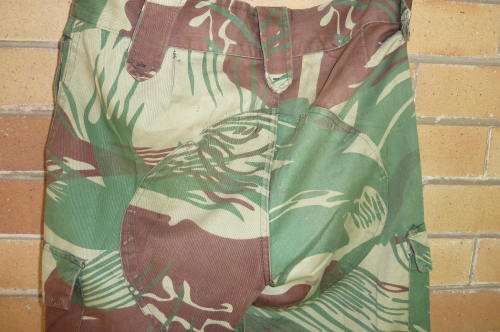 3)AN ORIGINAL RHODESIAN ARMY CAMO-BRUSHSTROKE-TROUSER-IN GOOD CONDITION-SIZE-AROUND 36