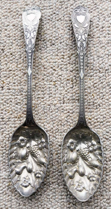 BERRY SPOONS PAIR LARGE SILVER PLATED