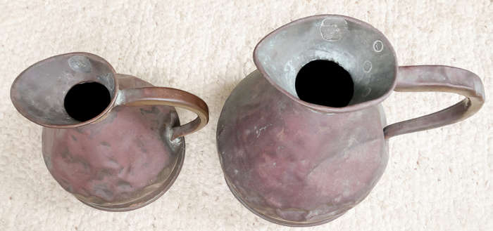 MEASURE JUGS LARGE PAIR COPPER SIGNED GALLON AND TWO GALLON