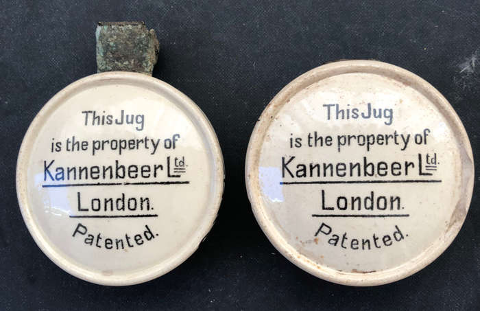BEER STONEWARE PAIR JUG TOPS KANNENBEER LTD LONDON 1910