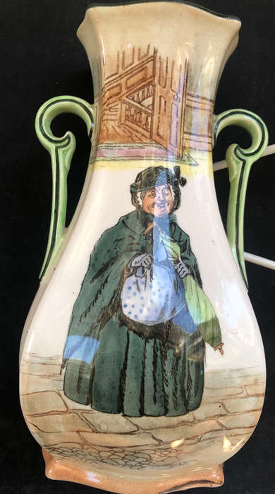 ROYAL DOULTON DICKENSWARE PAIR THE ARTFUL DODGER AND SAIREY GAMP DOULTON A VASES 1894