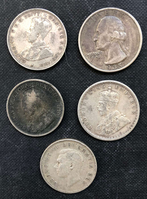 SILVER COLLECTION COINS VINTAGE FIVE DATING FROM 1912 TO 1949
