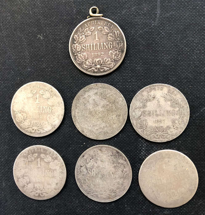 SILVER COLLECTION PAUL KRUGER SHILLINGS SEVEN DATING FROM 1892 TO 1897