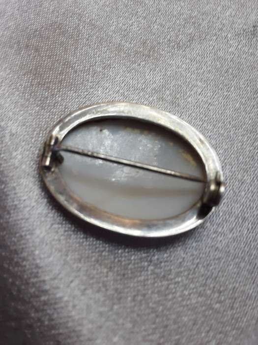 Vintage Shell Cameo Brooch with Mountains City Water Boat Scenery