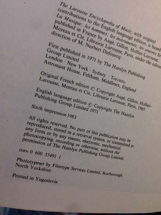 Larousse Encyclopedia of Music - Geoffrey Hindley 1983 EX