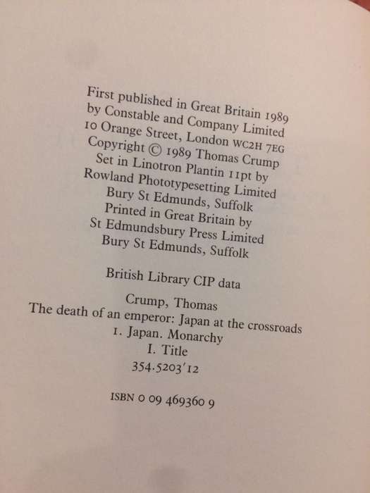 The Death of an Emperor: Japan at the Crossroads - Thomas Crump (1989 1st Edition Hardcover)