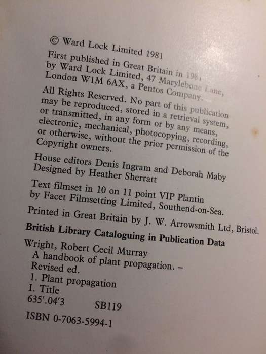 The Complete Book of Plant Propagation - Robert CM Wright & Alan Titchmarsh (1981 1st Edition HB)