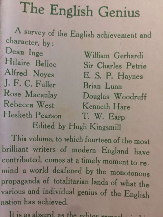 The English Genius, A Survey of the English Achievement and Character - Hugh Kingsmill (1939)