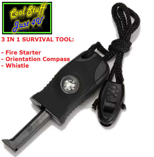 SURVIVAL 3 IN 1 FIRE STARTER WITH ORIENTATION COMPASS & WHISTLE***HOT ITEM***