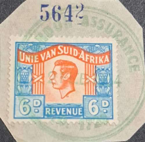 UNIE VAN SUID-AFRIKA  ( 1950 ) 6D REVENUE STAMP! !!!!