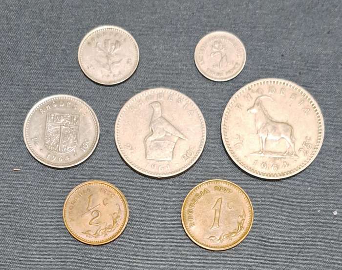 RHODESIA COINS LOT FROM HALF CROWN TO 1/2c. 7COINS! !!!