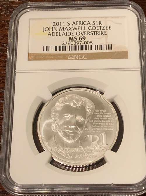 2011 NGC SLABBED John Maxwell Coetzee R1 SILVER MS 69 - S1R - With Adelaide Stamp