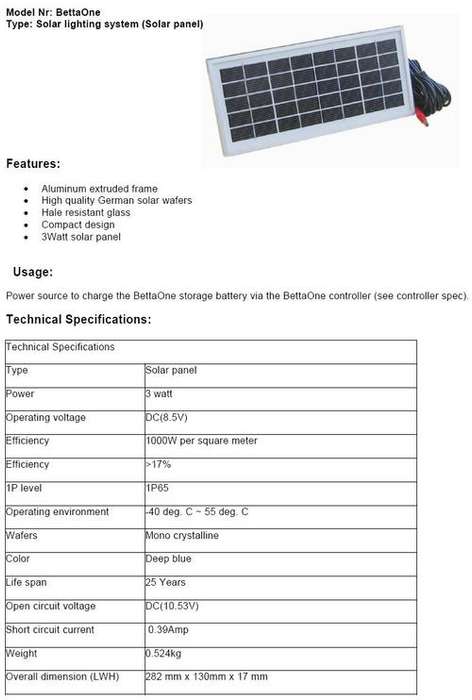 Betta 1 Solar Panel