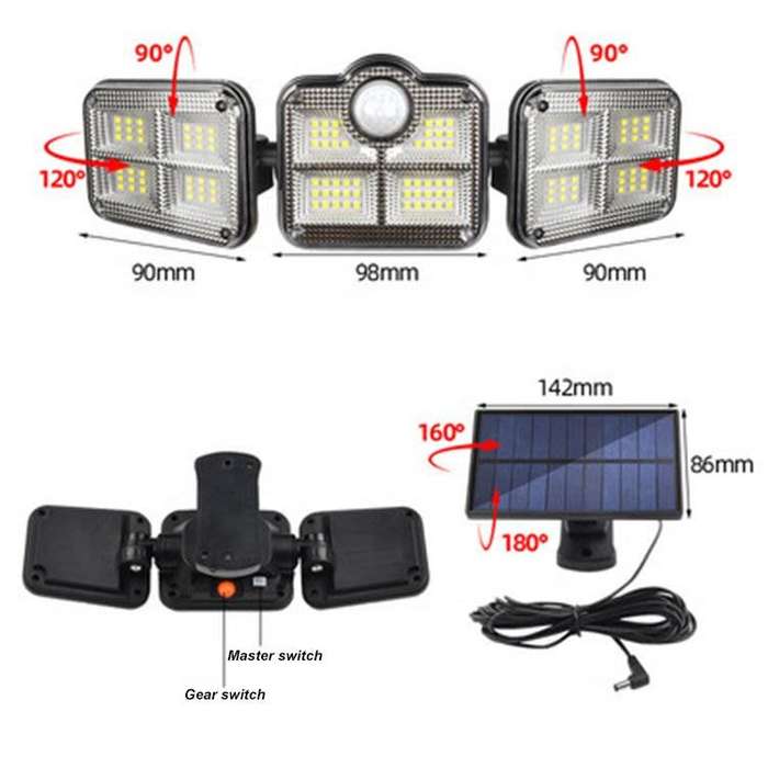 Waterproof Light with 122 LED Motion Sensor with 2400mAh Battery Solar Outdoor Fence Light