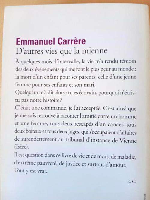 D`autres vies que la mienne, Emmanuel Carrère