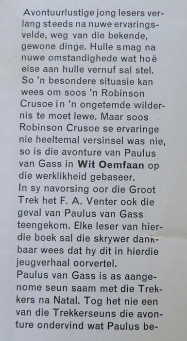 Wit Oemfaan, die avonture van Paulus van Gass deur F.A. Venter