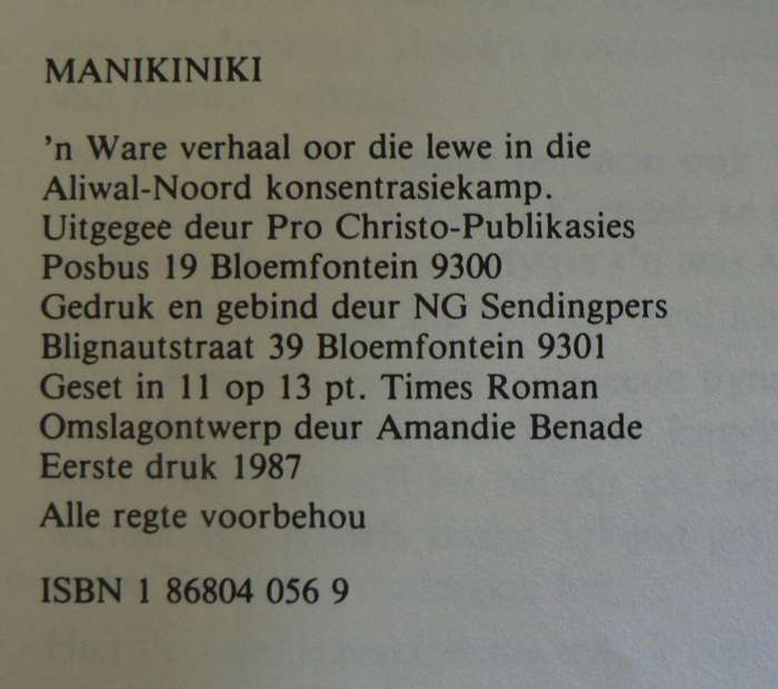 Manikiniki deur Santa Nel(pragtige skaars boekie/konsentrasiekampe)