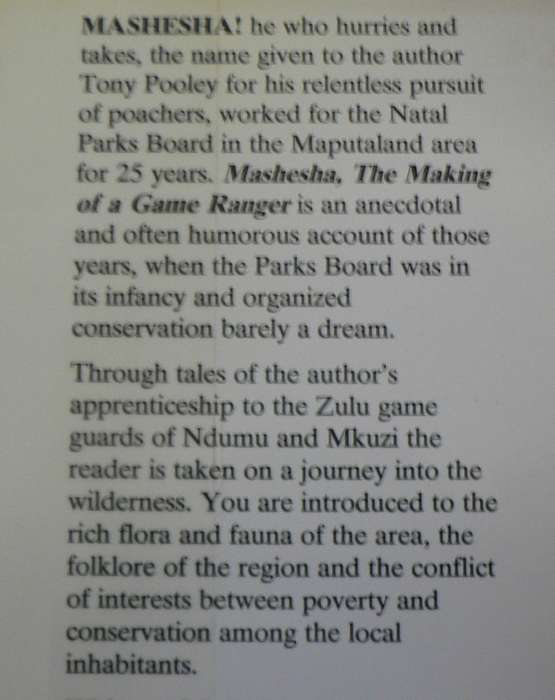 Mashesha, the making of a Game Ranger by Tony Pooley(signed)
