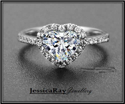 White Gold Plated Ring with 2ct, Heart-Shaped Sona Diamond - USA SIZE 7