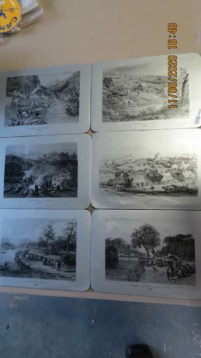 6 vintage place mats of historical places, 1870, as per photo