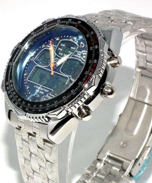 ESS Brand New Mens Analog Digital Alarm Blue Face S/Steel Sport Quartz Watch WM007-ESS