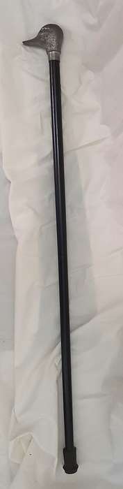 BLACK LACQUERED WALKING CANE WITH PEWTER DUCK HEAD HANDLE