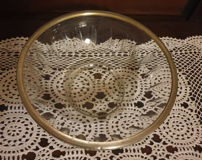 Vintage Kitchen Glass Bowl with Plated Rim
