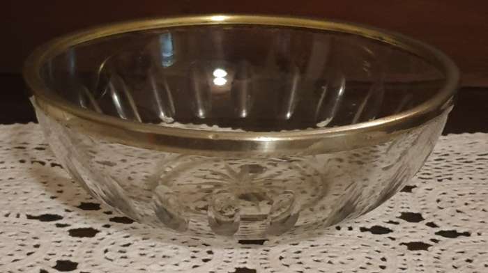 Vintage Kitchen Glass Bowl with Plated Rim