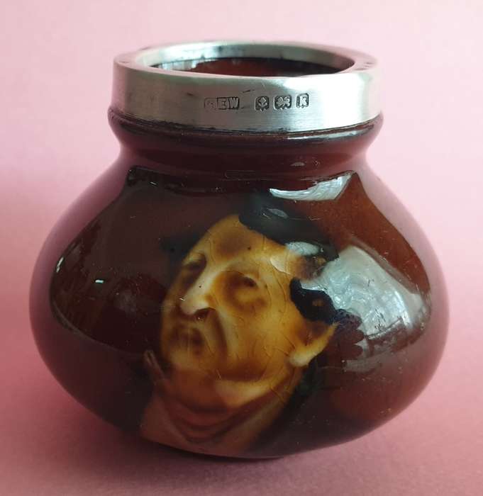 Royal Doulton Kingsware Dickens Pecksniff Tooth Pick Holder Sterling Silver Rim