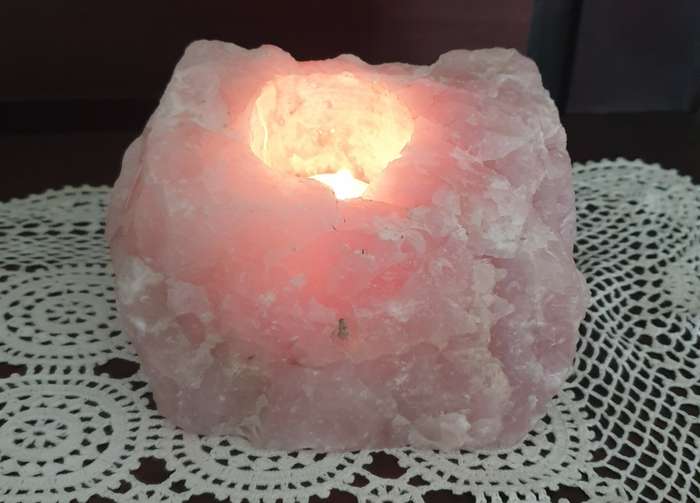 Rose Quarts Stone | CANDLE HOLDER | DECOR |