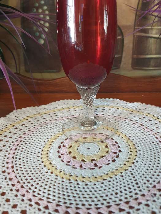 Ruby Grace | Deep Red Vase with Clear Glass Stem