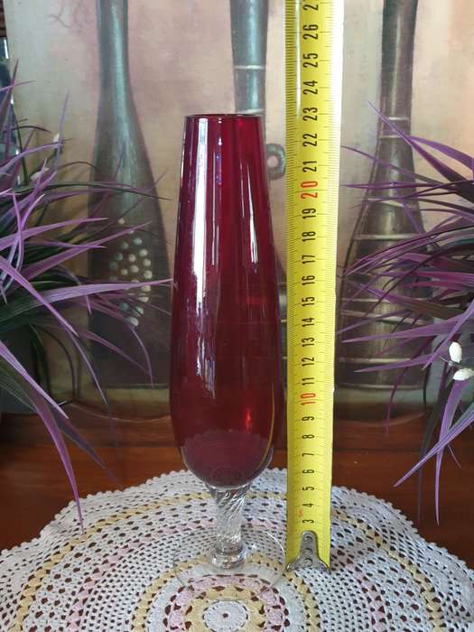 Ruby Grace | Deep Red Vase with Clear Glass Stem