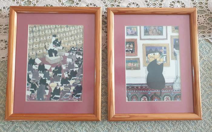 SET OF CAT PRINTS | ENGLAND | 1990 | FRAMED |