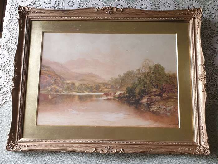1928 WILLIAM JOSEPH WADHAM (BRITISH 1863-1950),  A calm day on the Derwent, Cumberland.